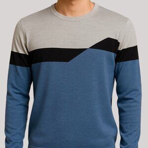 Jakamen Blue/Grey Multi Colorblock Crewneck Sweater